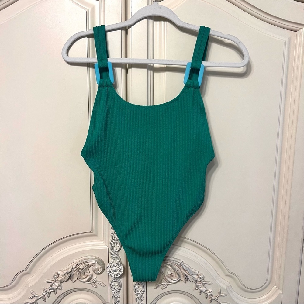 Aerie Scoop Cheekiest One-Piece Swimsuit, Crinkle Birthday, Kelly Green, Medium - Picture 7 of 13